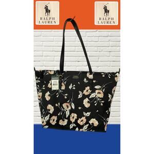 NEW POLO RALPH LAUREN Chadwick Black Floral Large Tote Handbag
